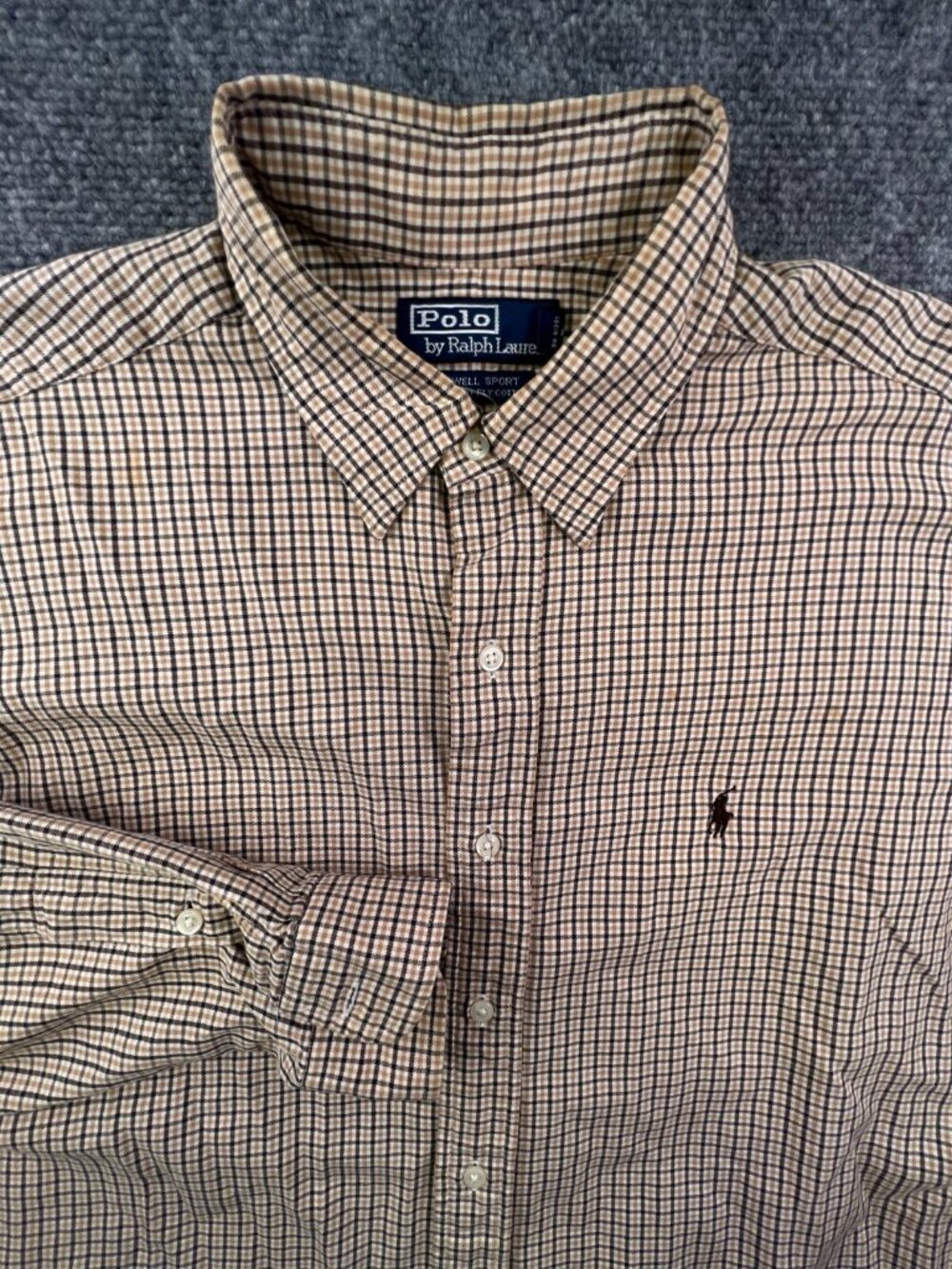 Polo Ralph Lauren Button Up Shirt Long Sleeve Large Lowell Sport Beige Check